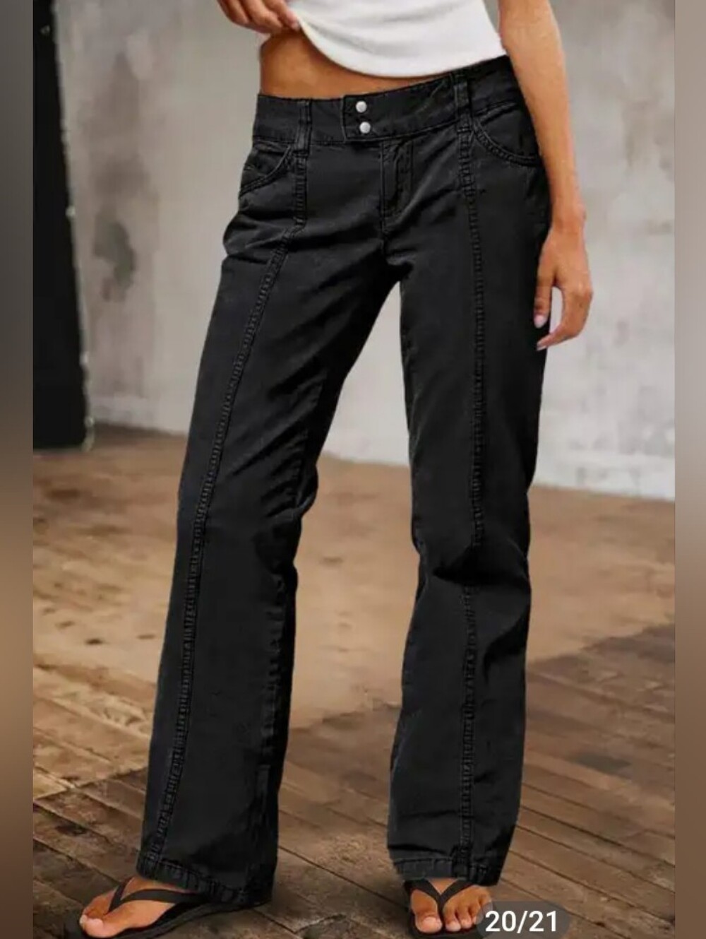 Flamingals Midrise Solid Front Seam Straight Leg Black Pants NWT Large